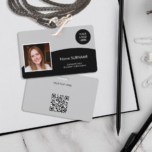 Modern ID card company logo photo QR code grey ID Badge