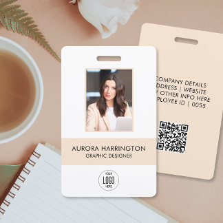 Modern ID Card Cream Employee Photo Logo ID Badge