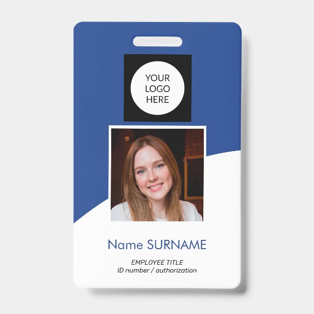 Modern ID card custom logo photo QR code blue Badge (Front)