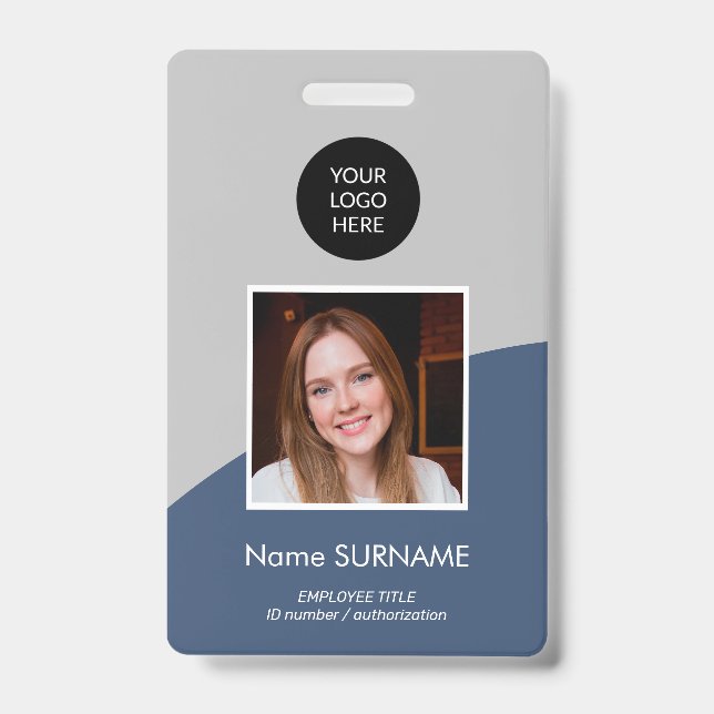 Modern ID card custom logo photo QR code navy Badge (Front)