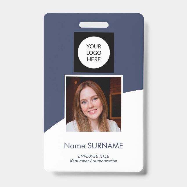 Modern ID card custom logo photo QR code navy Badge (Front)