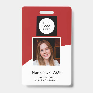 Modern ID card custom logo photo QR code red Badge