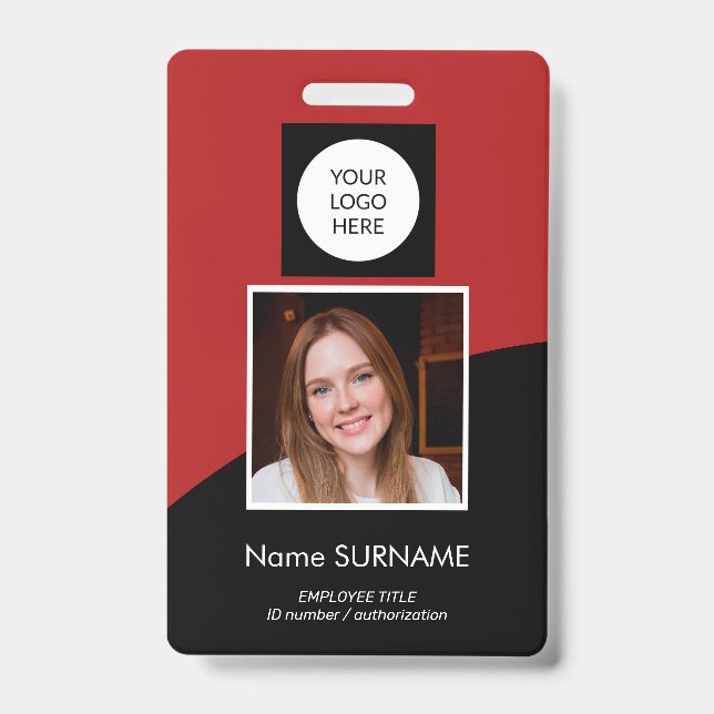 Modern ID card custom logo photo QR code red black Badge (Front)