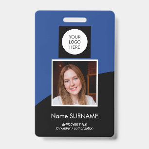 Modern ID card custom logo photo QR royal blue Badge