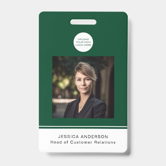 Modern ID Card Green Minimal Logo Photo QR Code Badge (Front)