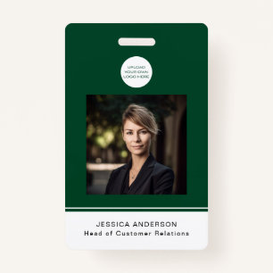 Modern ID Card Green Minimal Logo Photo QR Code ID Badge