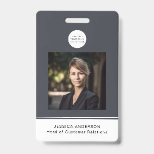 Modern ID Card Grey Minimal Logo Photo QR Code Badge