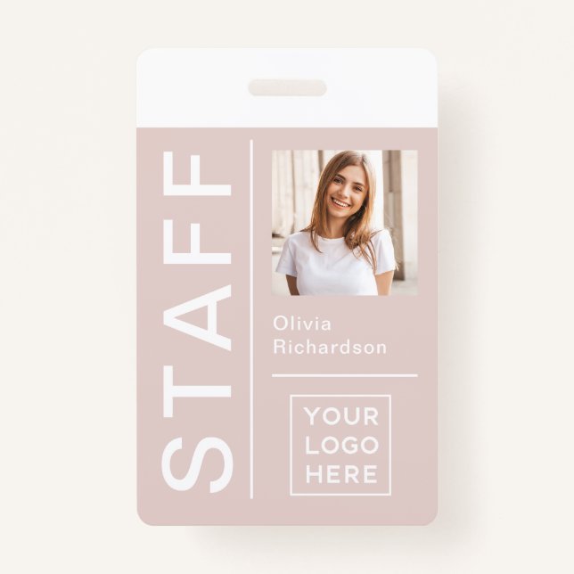 Modern ID for Company Staff | Blush Photo and Logo ID Badge (Front)