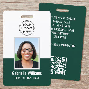 Modern ID Photo Employee QR Security Green Badge