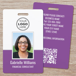 Modern ID Photo Employee QR Security Purple Badge