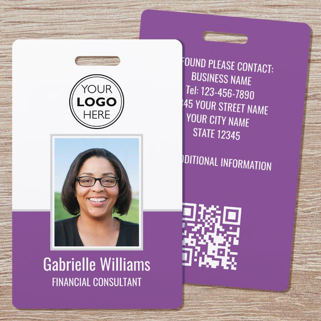 Modern ID Photo Employee QR Security Purple Badge ID Badge (Creator Uploaded)