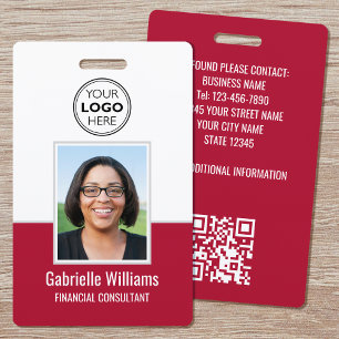 Modern ID Photo Employee QR Security Red Badge