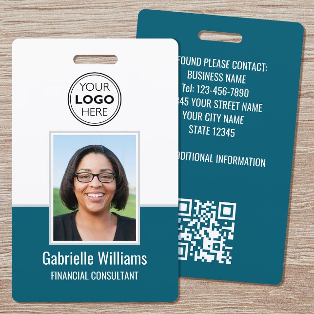Modern ID Photo Employee QR Security Teal Badge ID Badge (Creator Uploaded)