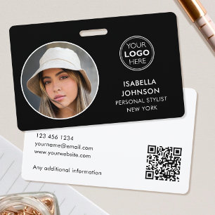 Modern ID Photo Logo QR Code Black White Security ID Badge