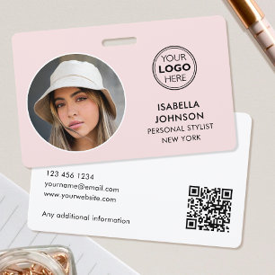 Modern ID Photo Logo QR Code Blush Pink Security ID Badge