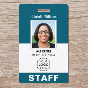 Modern ID Photo Security Staff Pass Teal Custom Badge