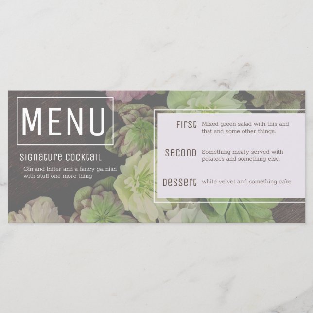 MODERN II Garden Hellebore Wood White Menu Card (Front)