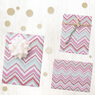 Modern Ikat Chevron Stripe Abstract Pink Green Wrapping Paper Sheet