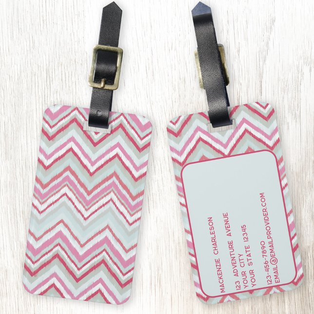 Modern Ikat Chevron Stripe Geometric Abstract Luggage Tag (Abstract Ikat chevron geometric zigzag stripe pattern luggage tag)