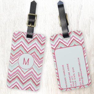 Modern Ikat Chevron Stripe Monogram Initial Luggage Tag