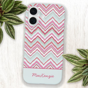 Modern Ikat Chevron Stripe Personalised Name iPhone 16 Case
