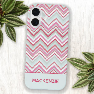 Modern Ikat Chevron Stripe Personalised Name iPhone 16 Case