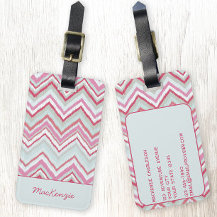 Modern Ikat Chevron Stripe Personalised Name Luggage Tag