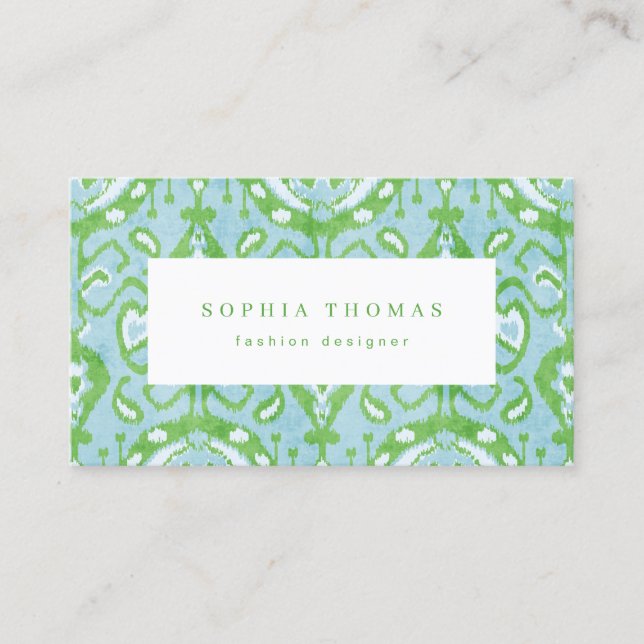 Modern ikat pattern green professional business card (Front)