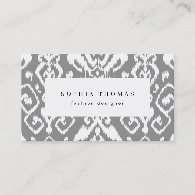Modern ikat pattern grey professional business car card (Front)