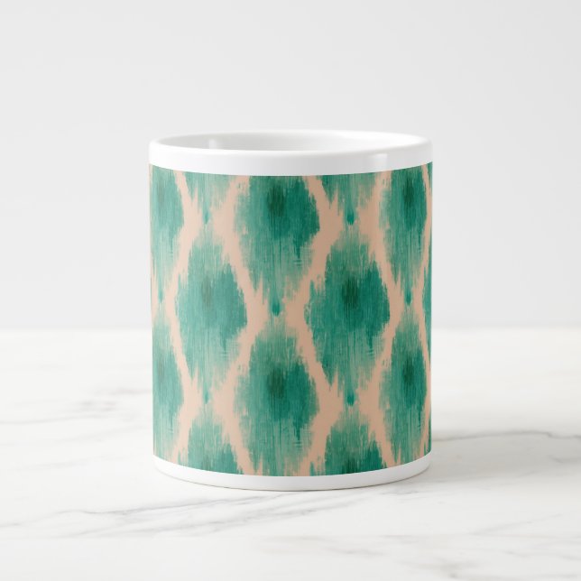 Modern Ikat Pattern Mug | Teal & Clay Boho Design (Front)