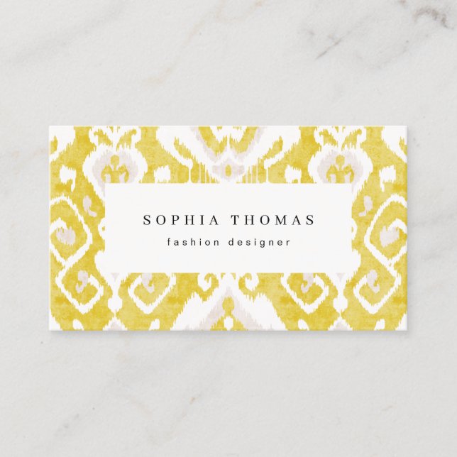 Modern ikat pattern yellow professional business card (Front)