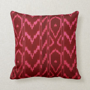 Modern Ikat Tribal Chevron   dark red pink Cushion