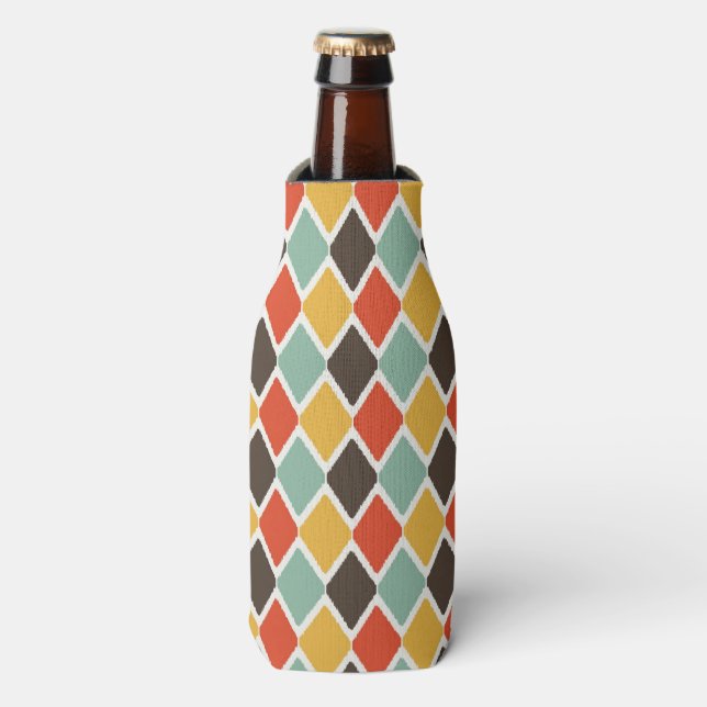 Modern ikat tribal fashion pattern bottle cooler (Bottle Front)