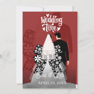 Modern Illustrated Couple Wedding Invitation