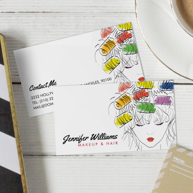 Modern Illustrated Hairstylist Makeup Beauty Salon Business Card (Creator Uploaded)