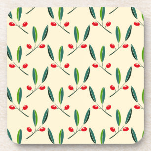 Modern Illustrated Red Berries Pattern Coaster