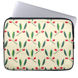 Modern Illustrated Red Berries Pattern Laptop Sleeve