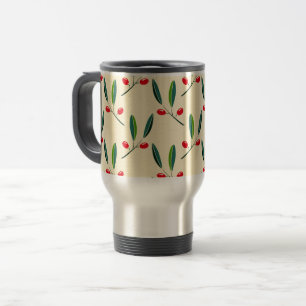 Modern Illustrated Red Berries Pattern Travel Mug