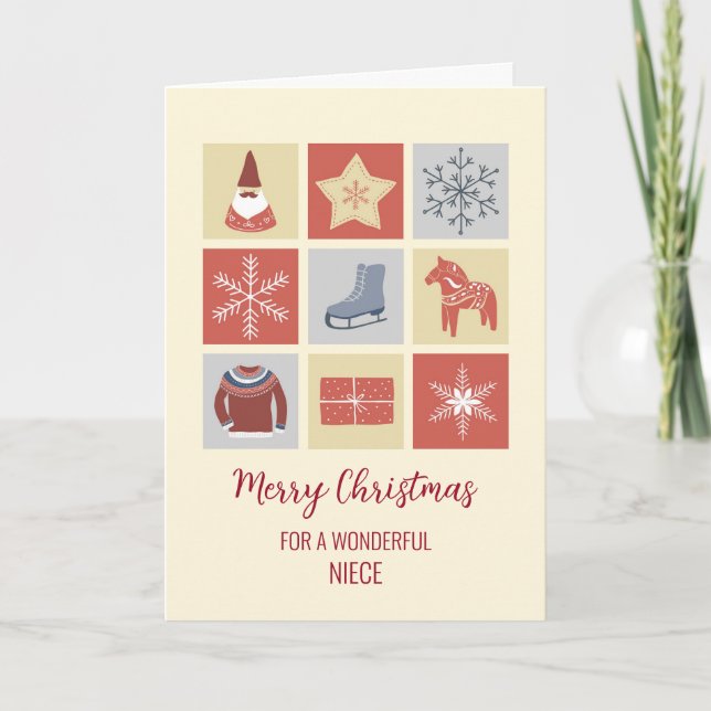 Modern Illustrations Niece Merry Christmas Card (Front)