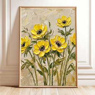 Modern Impasto Anemone Wall Art Canvas Print