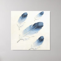 Modern Impasto Textured Blue Feather Oil Art