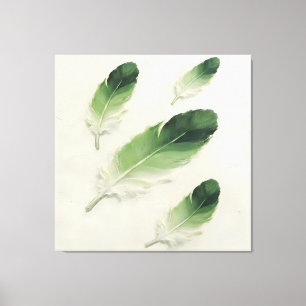 Modern Impasto Textured Green Feather Oil Art Canvas Print