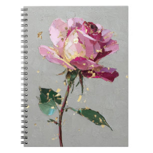 Modern Impressionist Gold Leaf Pink Rose Oil Paint Notebook