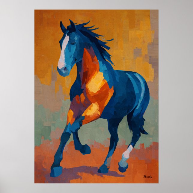Modern Impressionist Horse Painting Colorful Poster (Front)
