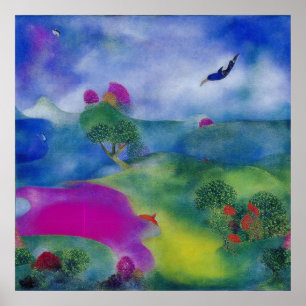 Modern Impressionist Pasture by the Sea Poster