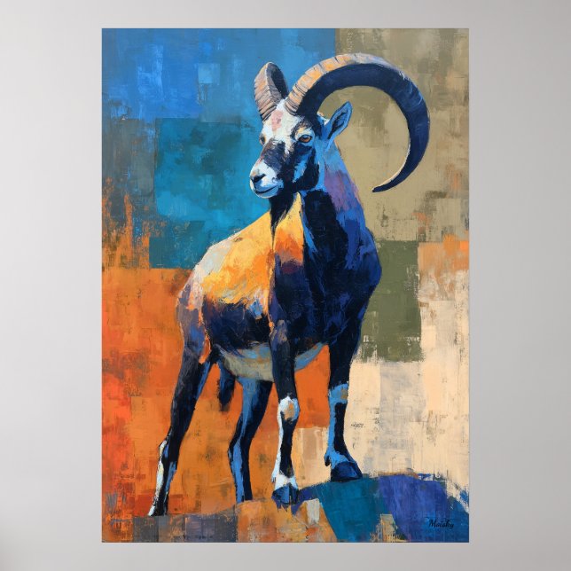 Modern Impressionist Ram Painting Bold Wildlife Poster (Front)