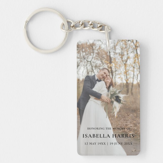 Modern “In Loving Memory” Photo Keepsake Key Ring (Front)