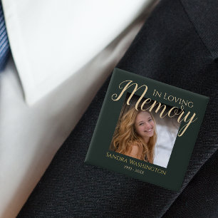 Modern In Loving Memory Photo Memorial 15 Cm Square Badge