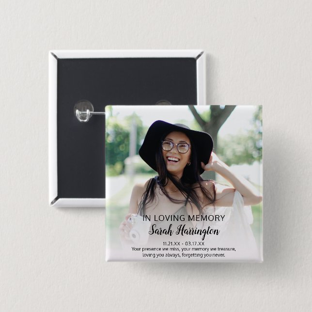 Modern In Loving Memory | Photo Memorial 15 Cm Square Badge (Front & Back)