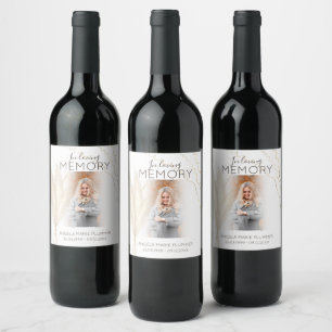 Modern In Loving Memory Photo Memorial Wine Label